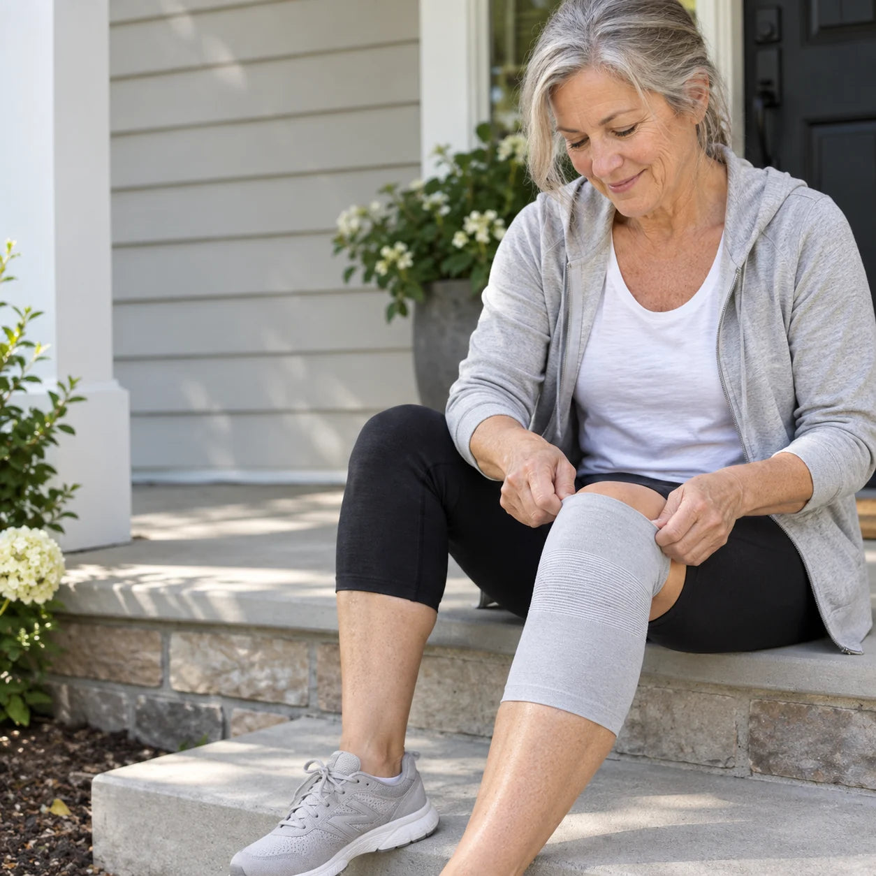 Person wearing a Bentifel knee sleeve in everyday life