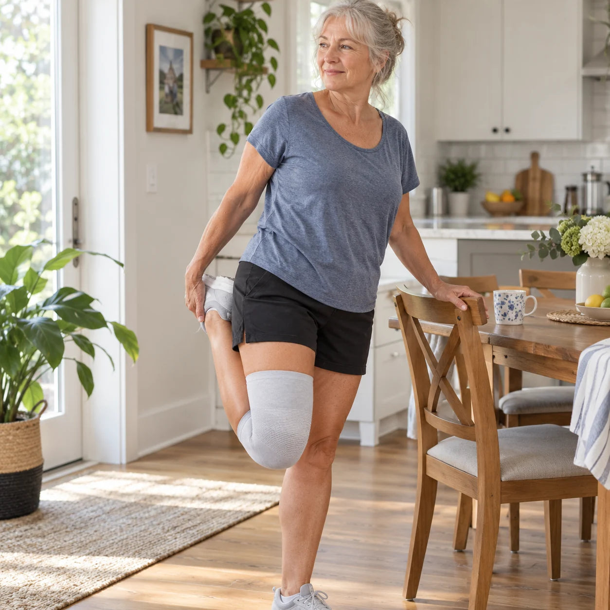 Woman wearing Bentifel hand support during her morning routine